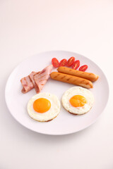 breakfast egg fried ham and sausage breakfast in studio shooting