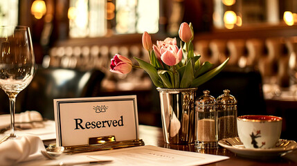 Elegant Dining Table Setting Reserved in Upscale Restaurant Ambiance