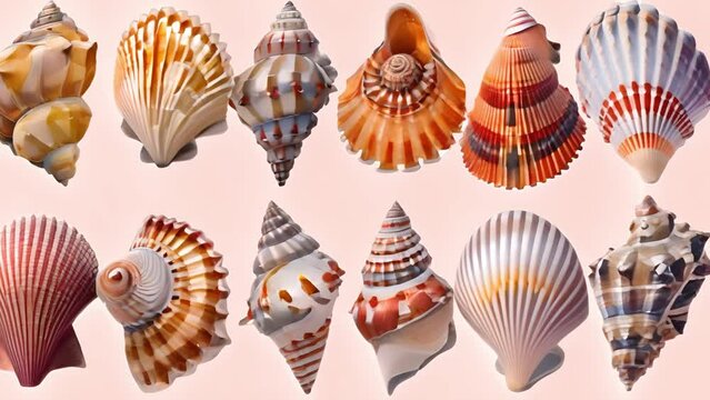 Sea shell watercolor on white. Ocean shells in watercolor art.