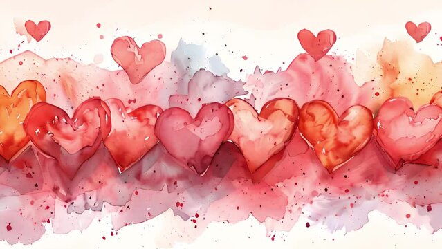 Dynamic heart animation in paint. Watercolor love symbols in motion.