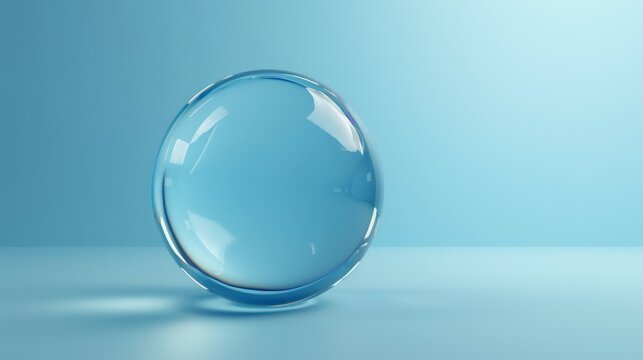 Blue transparent water drop sphere 3D rendering, 3D rendering, solid color background, conceptual.