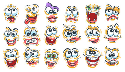 Colored Cartoon Doodle Faces Emotion Collection