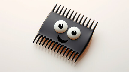 Cute cartoonish comb with googly eyes and a happy demeanor, ready to tame your locks with a smile against a bright white background, promising smooth strands.