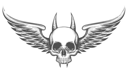 Vampire Demon Skull with Wings Tattoo