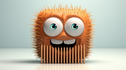 Cute cartoonish comb with googly eyes and a happy demeanor, ready to tame your locks with a smile against a bright white background, promising smooth strands.
