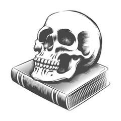 Human Skull on The Black Magic Old Book Tattoo