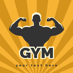 Gym Logo Presenting Posing Athletic Man