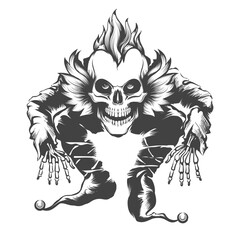 Hand Drawn Evil Clown Skull Engraving Tattoo