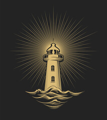 Lighthouse Emblem on Black Background