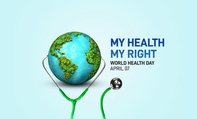 World Health Day concept. Heart and stethoscope design for health day. Global health care concept. My Health My Right - obrazy, fototapety, plakaty