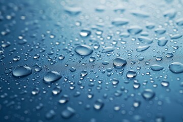 Smooth surface with water droplets on blue background.