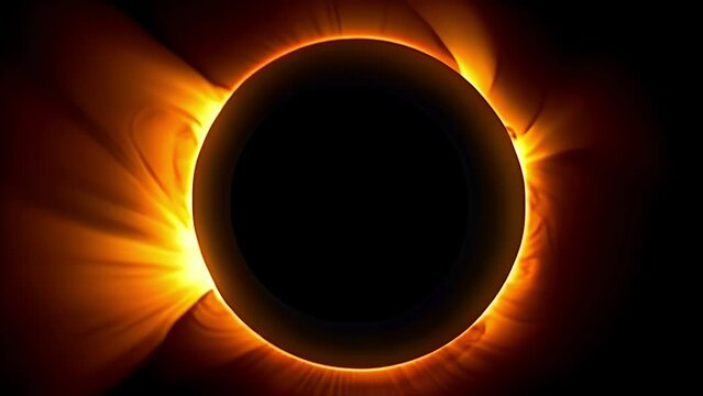 total solar eclipse with a bright corona around the dark circle of the moon. Concept: educational materials on astronomy, scientific research, articles about space and celestial phenomena.