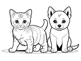 Fototapeta premium Cat and Dog Coloring Adventure: Pawsome Partners