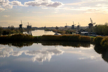 Fototapeta na wymiar Windmills from the village of Kinderdijk, the Netherlands