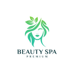 Beauty face women with leaf hair logo