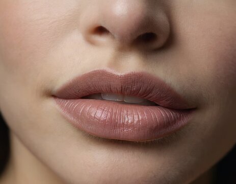Beautiful woman lips, sexy, close-up, natural color without lipstick. Concept of beauty salon, cosmetics, Lip contouring