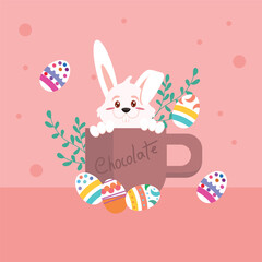 Easter bunny illustration inside a cup of chocolate
