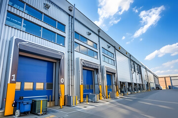Fototapeta na wymiar Photo of modern logistics center with many doors for trucks