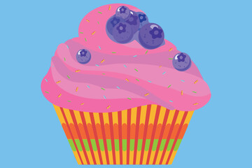 muffins with fresh blueberries isolated on background Hand drawn watercolor