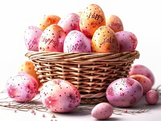 Obraz na płótnie Canvas Eggs in Basket on Pink Background