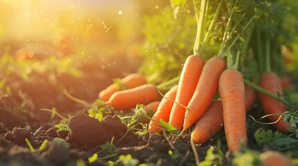 Growing carrot harvest and producing vegetables cultivation. Concept of small eco green business organic farming gardening and healthy food - obrazy, fototapety, plakaty