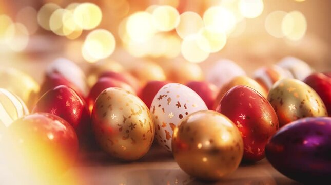 Beautiful easter eggs on cozy background video
