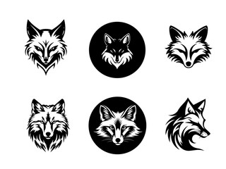 Black and white fox heads set