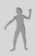 Drawing with Contour and Relief effect of a young man nude body isolated on grey background.  