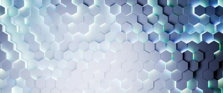 Abstract Hexagon Geometric Surface Loop with soothing light green blue and purple colours fading in and out. Waving motion with seamless loop.