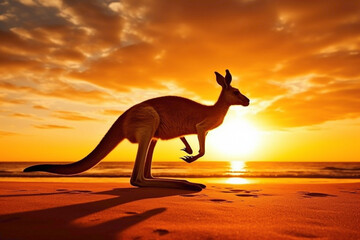Agile kangaroo silhouette, with its muscular legs and attentive gaze, symbolizing strength, agility, and protection.