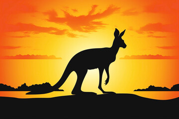 Agile kangaroo silhouette, with its muscular legs and attentive gaze, symbolizing strength, agility, and protection.