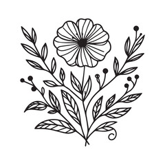 Hand drawn Coloring page doodle art, flowers colorings page, and books, a sketch of outline vector graphic hand drawn illustration isolated on white background.