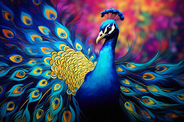 Vibrant peacock icon, with its iridescent plumage and elegant display, representing beauty, pride, and grace.