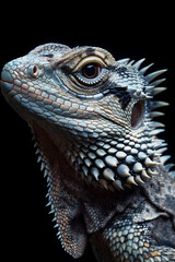 Fototapeta premium Close-Up Portrait of a Captivating Iguana Against a Dark Background