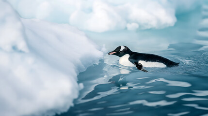 Fototapeta premium Graceful Penguin Gliding Through Chilly Waters