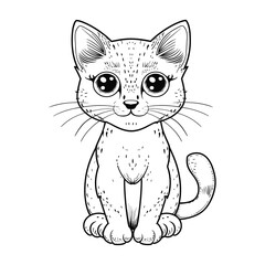 Vector Coloring Page Outline of Cute Cat isolated on background