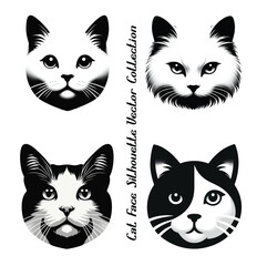Cat Face Silhouette Vector Illustration Set