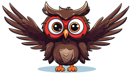 Cartoon doodle owl with flapping wings freehand draw