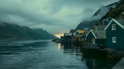Fototapeta premium Faroe Islands Denmark sunset in the city of kotor countryfloating houses on the water