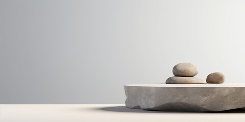 Stone pedestal on white background, template for mock-up, banner. Minimal concept, empty display, presentation scene.