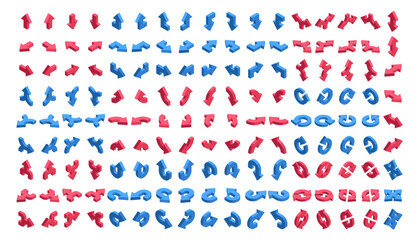 isometric set of arrows, in color on a white background, pointers for infographics and design