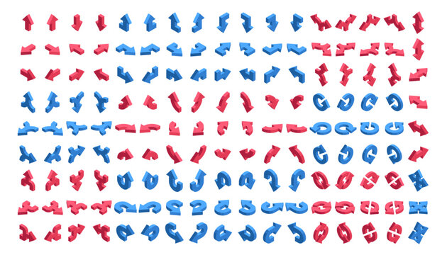isometric set of arrows, in color on a white background, pointers for infographics and design