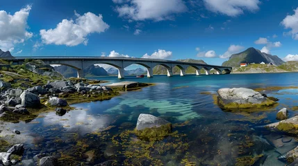 Foto auf Acrylglas Reinefjorden Fredvang Bridges Panorama Lofoten islands