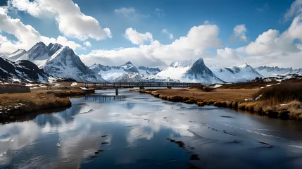Acrylic prints Reinefjorden Fredvang Bridges Panorama Lofoten islands