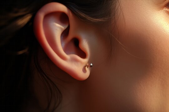 Macro image of a female ear, concept of healthy hearing or ear jewelry	
