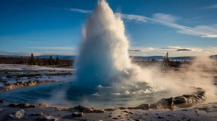 Raamstickers Geyser Strokkur in Iceland, eruption. Natural water fountain © Pascal