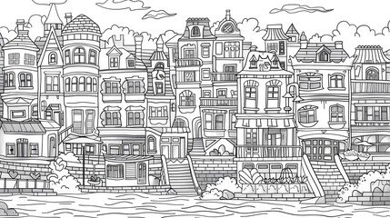 happy summer cityscape for your coloring book 
