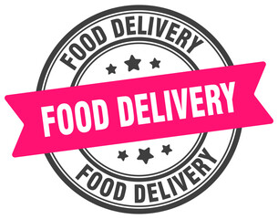 food delivery stamp. food delivery label on transparent background. round sign