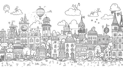 happy summer cityscape for your coloring book 