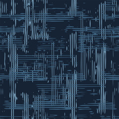 Blue grunge abstract texture with thin criss crossed lines. Seamless pattern.